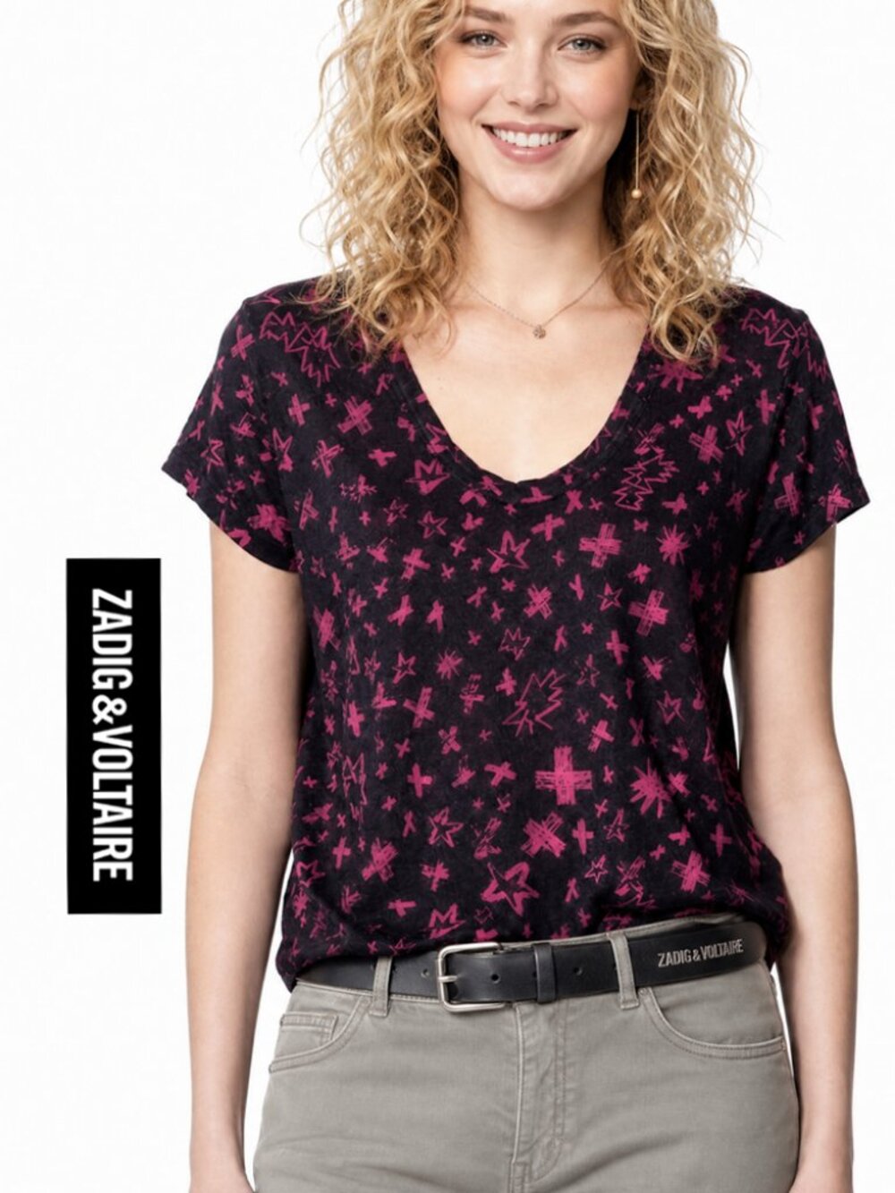 Aretha AO Pastel Cross-framboise T-shirt